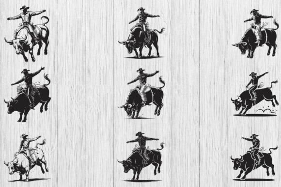 Bull Rider Clipart Bundle for Embroidery Projects