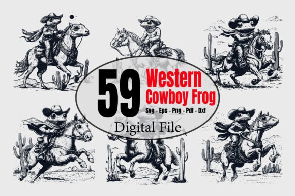 Western Frog Shirt Design Bundle, Vintage